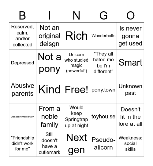 SOF Character Sub Bingo Card