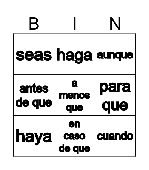 Usos del subjuntivo con cláusulas adverbiales Bingo Card