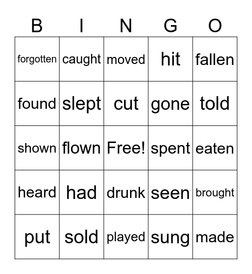 NH2 過去分詞　BINGO Card