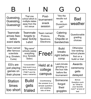 SciOly Invitational Bingo Card