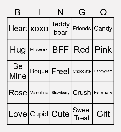 Cupid's Candyland Bingo Card