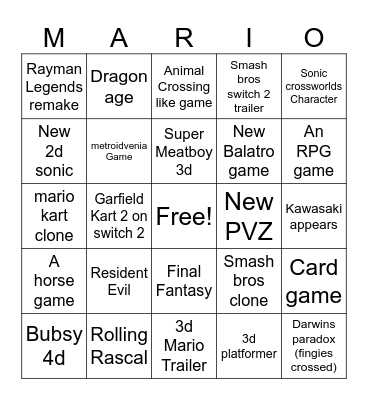 Nintendo partner 5/2/26 Bingo Card