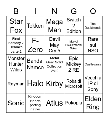 Nintendo Direct Bingo Card