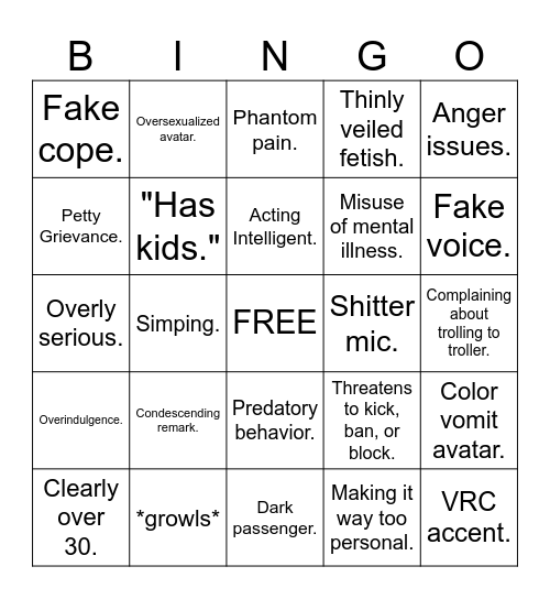 Proximity chat Bingo Card