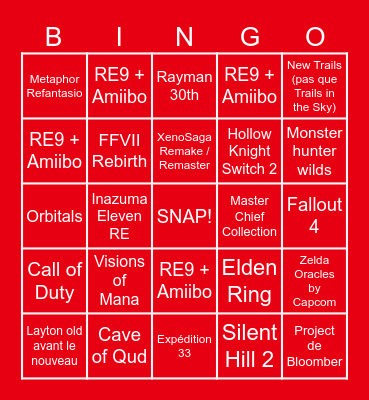 NINTENDO DIRECT Bingo Card
