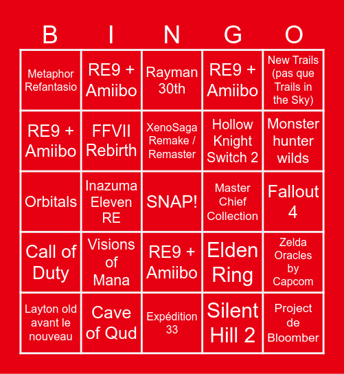 NINTENDO DIRECT Bingo Card