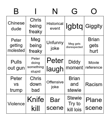 Family guy bingo Card