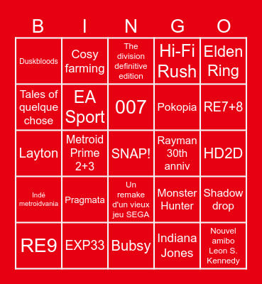 NINTENDO DIRECT Bingo Card