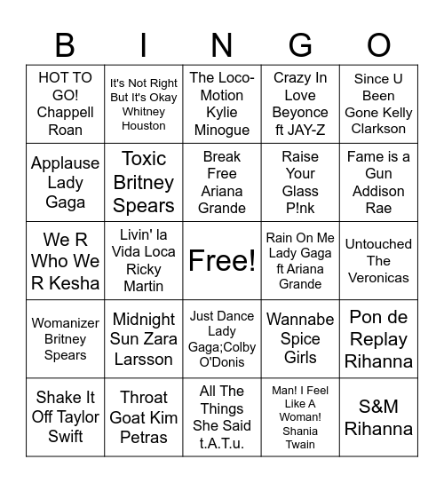 PRIDE ANTHEMS ROUNDS 4 & 5 Bingo Card