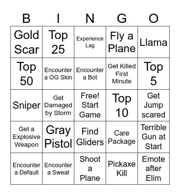 Fortnite OG Bingo Card