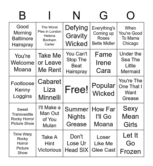 MUSICAL THEATRE Bingo Card