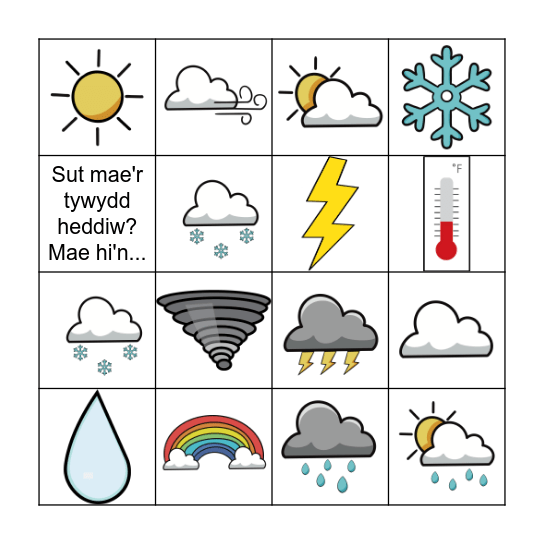 Sut mae'r tywydd heddiw? Mae hi'n... Bingo Card
