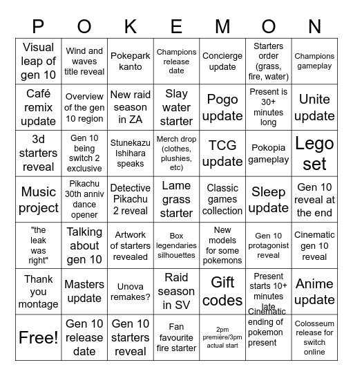 Pkmn 30th anniversary Bingo Card