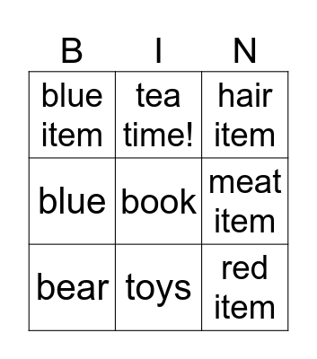 Shopping Bingo Card