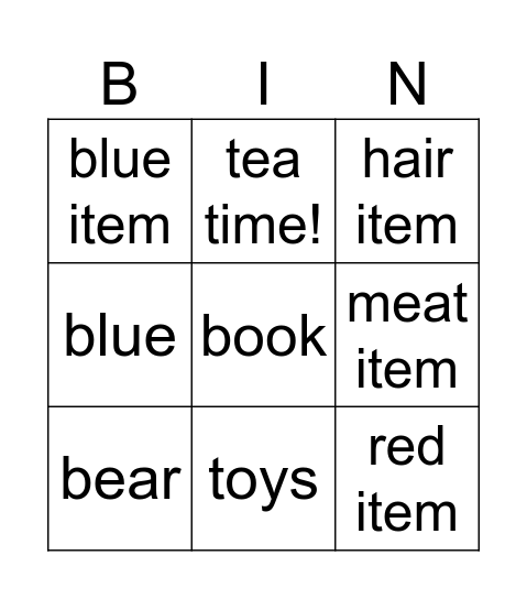 Shopping Bingo Card