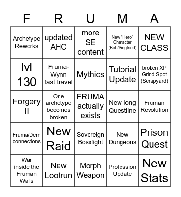 Fruma Bingo Card