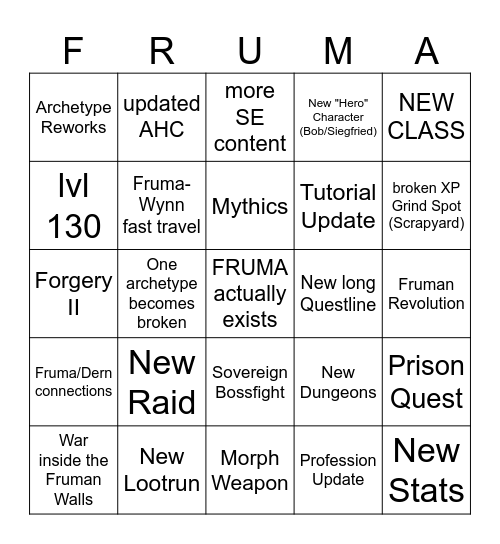 Fruma Bingo Card