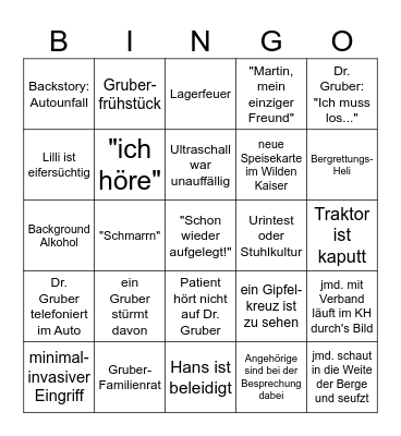 Bergdoktor RMJ Bingo Card