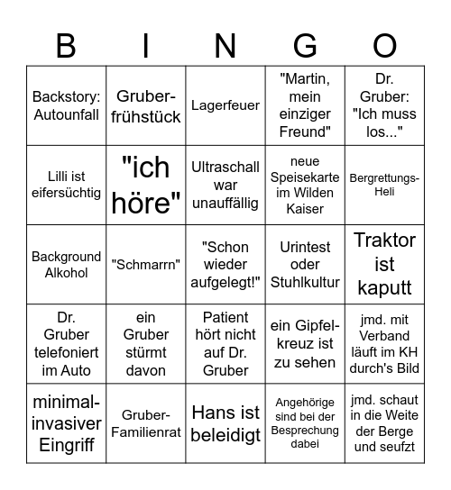 Bergdoktor RMJ Bingo Card