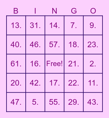 Valentines Day Bingo Card