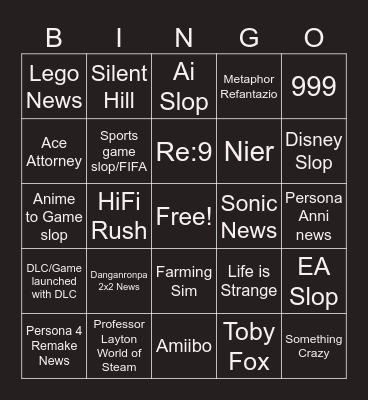Nintendo Direct Bingo Card