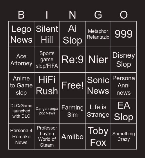 Nintendo Direct Bingo Card