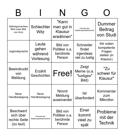 Staatsorga mit Schneider abe Bingo Card