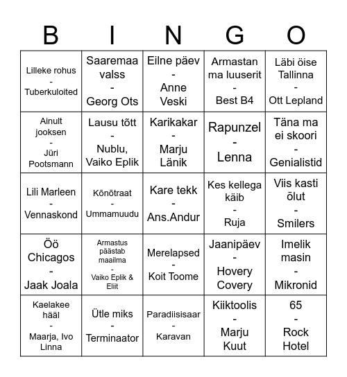 Artiumi musabingo 13 Bingo Card