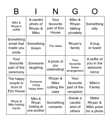 Wedding Photography Bingo! Bingo Card