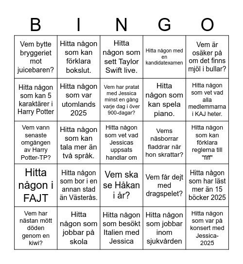 Mingel Bingo Card