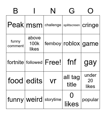 Tiktok Bingo Card