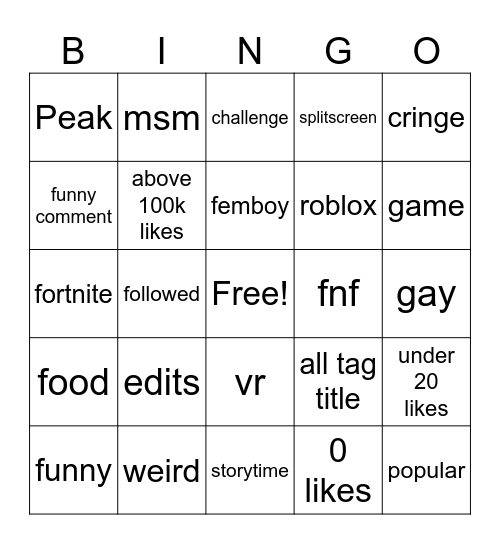 Tiktok Bingo Card