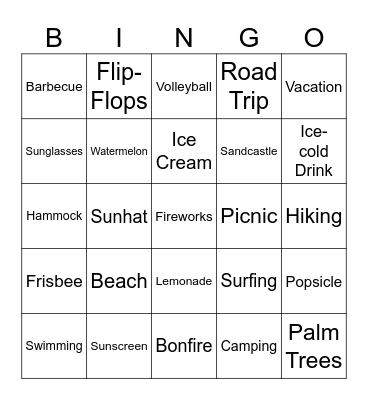 Summer Fun Bingo Card