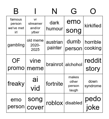 insta reel Bingo Card