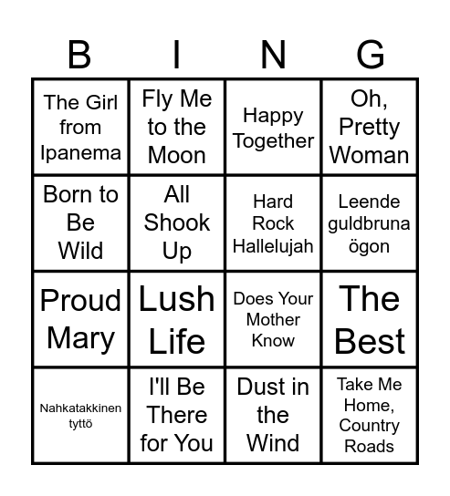 LiveMusicBingo Card