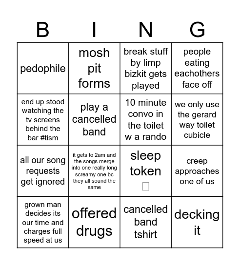 k1 bingo Card