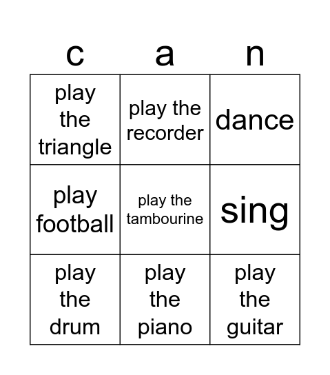 I can Bingo Card