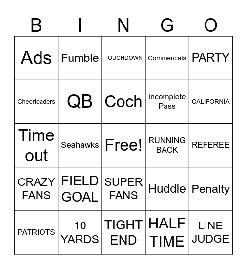 SUPER BOWL LX Bingo Card