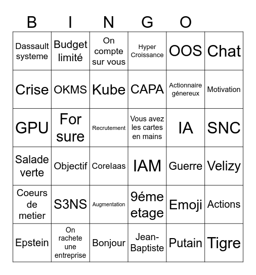 Bingo O UP Bingo Card