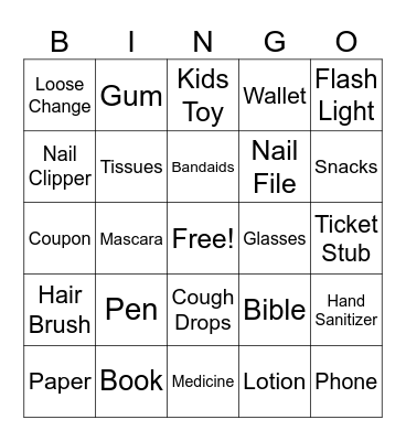 In Your Purse Bingo Card