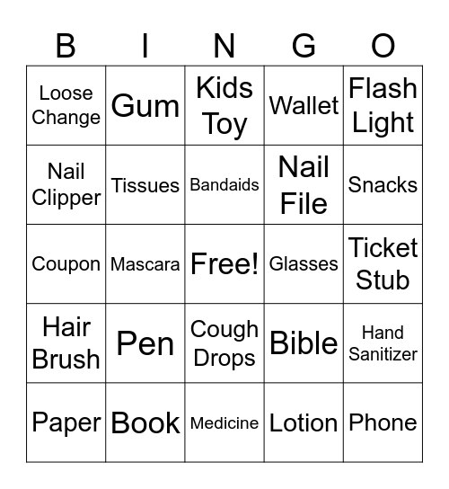 In Your Purse Bingo Card