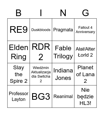Nintendo Direct Bingo Card