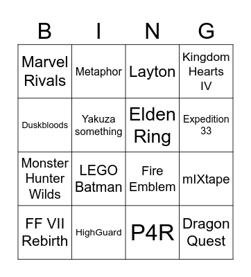 Untitled Bingo Card