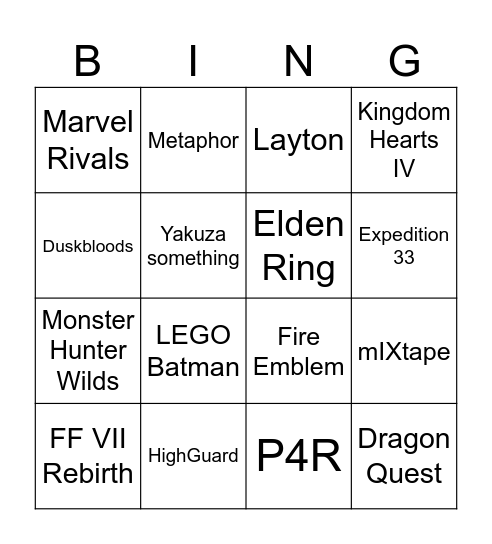 Untitled Bingo Card
