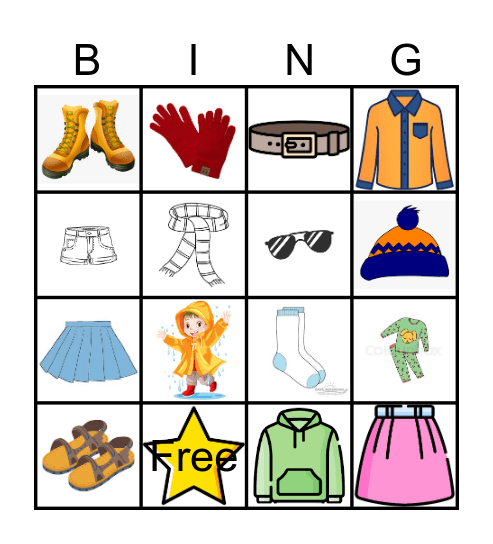 Clothes, clothes, clothes! Bingo Card