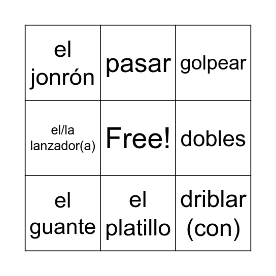 El básquetbol / El béisbol / El tenis Bingo Card