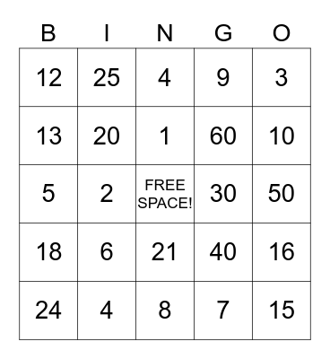 Multiplication Bingo Card