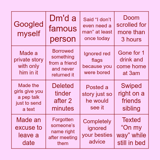 Galentines Day Bingo Card