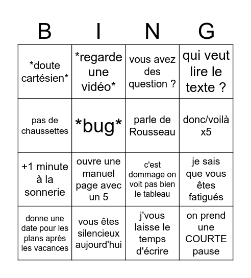 cours de philo Bingo Card