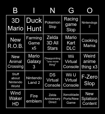 2026 Nintendo Direct Bingo Card